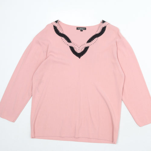 Touch Womens Pink V-Neck Viscose Pullover Jumper Size M