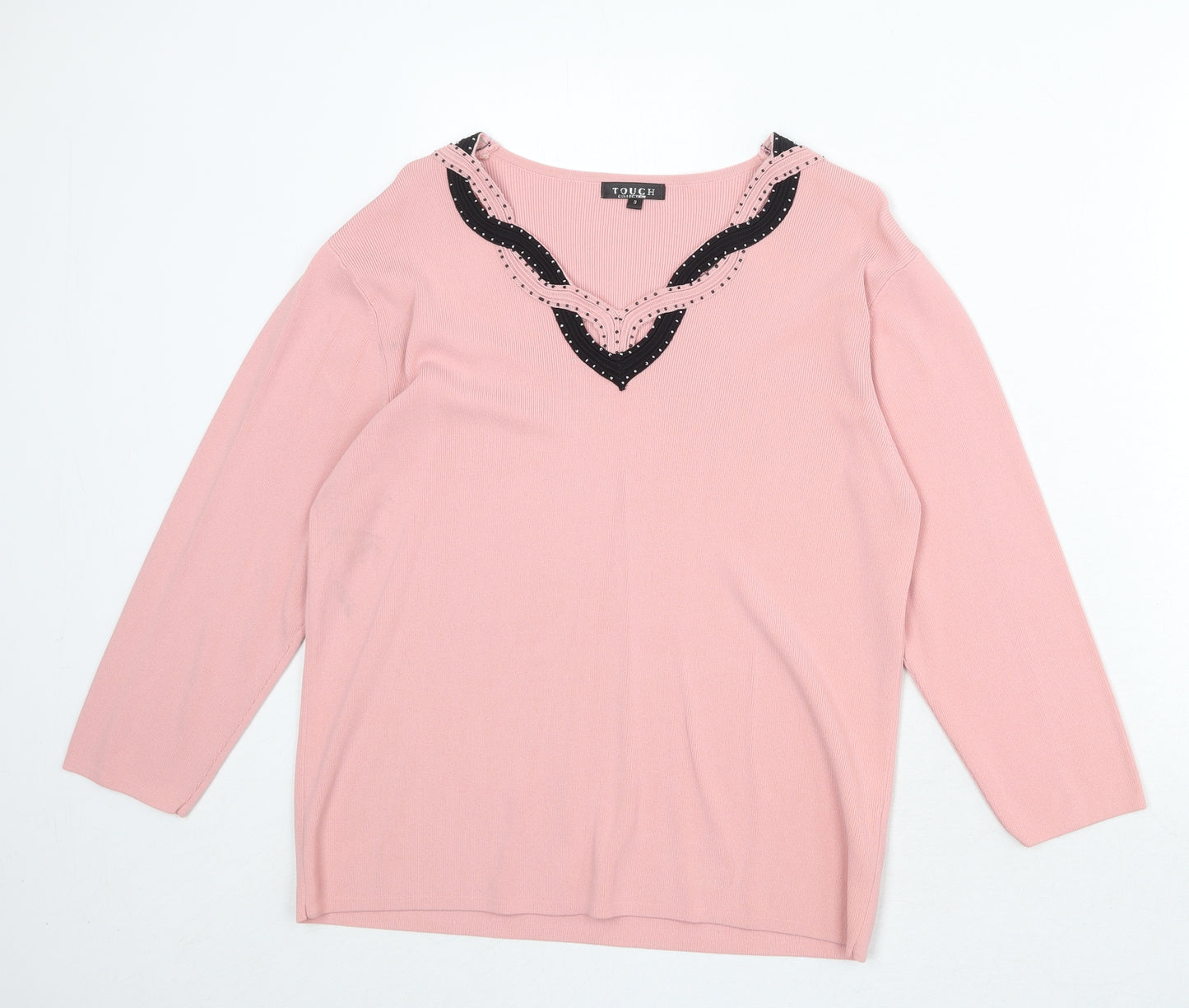 Touch Womens Pink V-Neck Viscose Pullover Jumper Size M