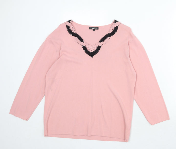 Touch Womens Pink V-Neck Viscose Pullover Jumper Size M