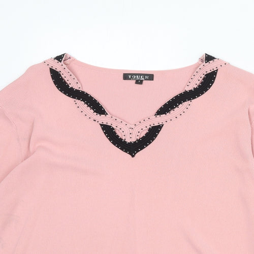 Touch Womens Pink V-Neck Viscose Pullover Jumper Size M