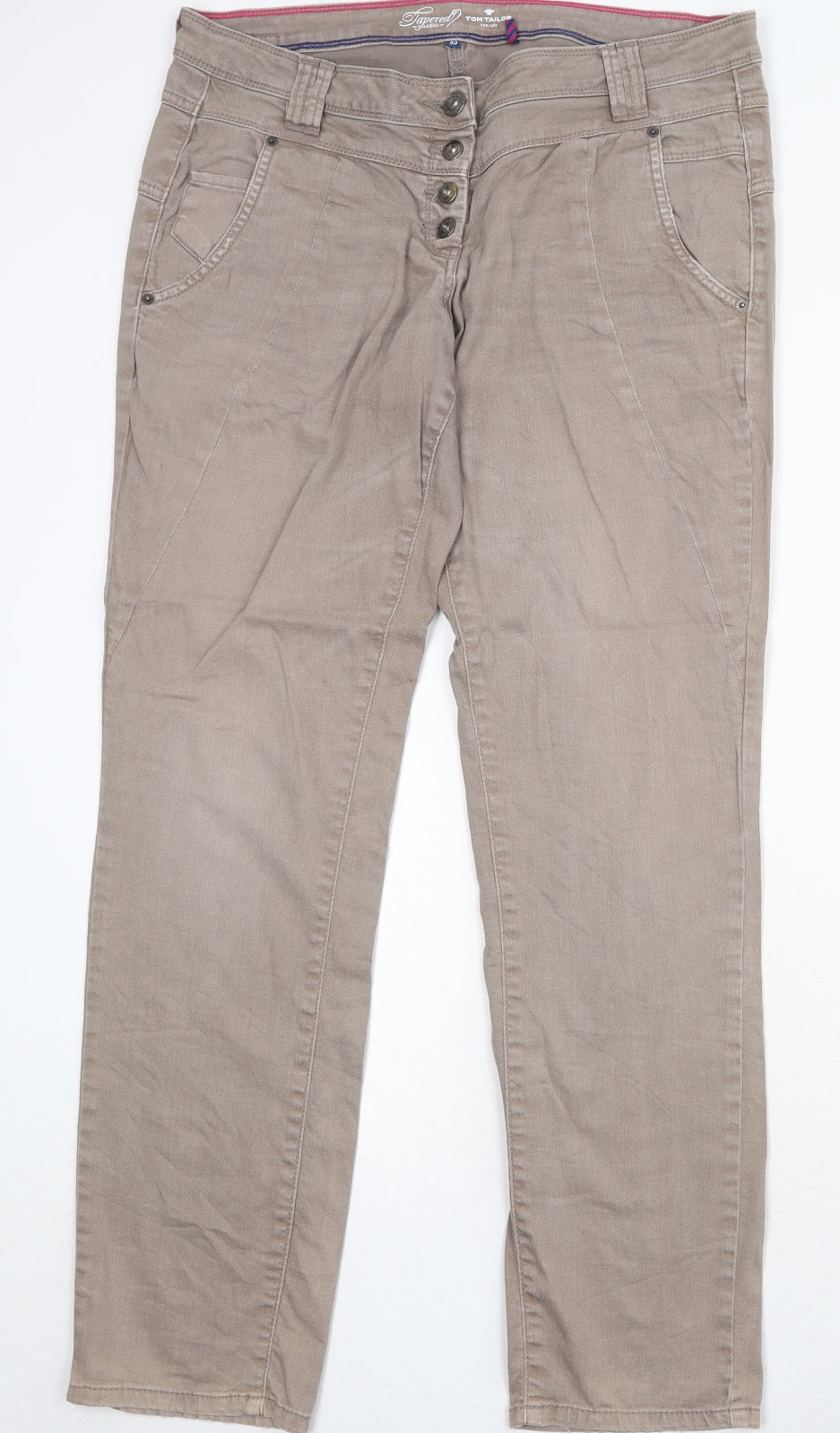 TOM TAILOR Mens Brown Cotton Straight Jeans Size 38 in Regular Zip
