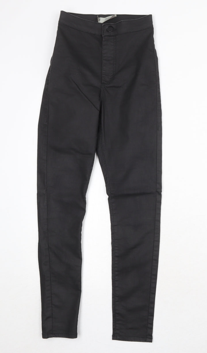 Topshop Womens Black Cotton Skinny Jeans Size 25 in Regular Zip - Coated