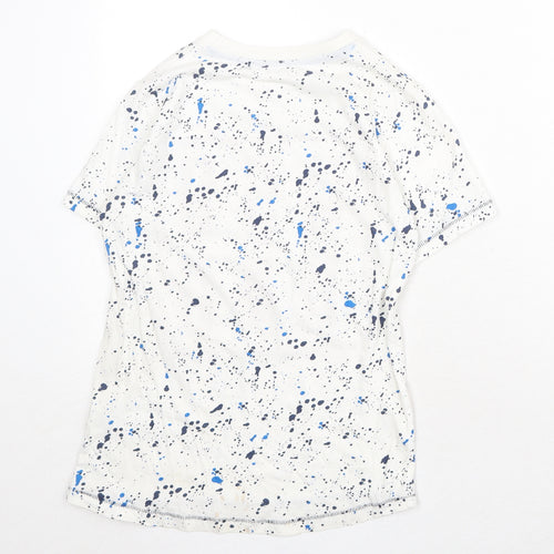 M&Co Boys White Geometric 100% Cotton Pullover T-Shirt Size 9-10 Years Crew Neck Pullover - Squad