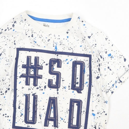 M&Co Boys White Geometric 100% Cotton Pullover T-Shirt Size 9-10 Years Crew Neck Pullover - Squad