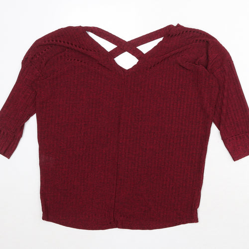 Ayanapa Womens Red V-Neck Polyester Pullover Jumper Size 8
