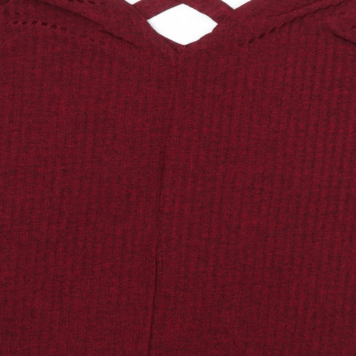 Ayanapa Womens Red V-Neck Polyester Pullover Jumper Size 8
