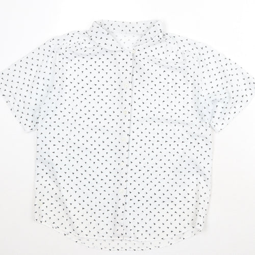 St Michael Womens White Geometric Polyester Basic Button-Up Size 14 Collared
