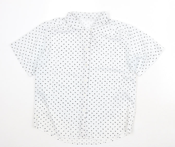 St Michael Womens White Geometric Polyester Basic Button-Up Size 14 Collared