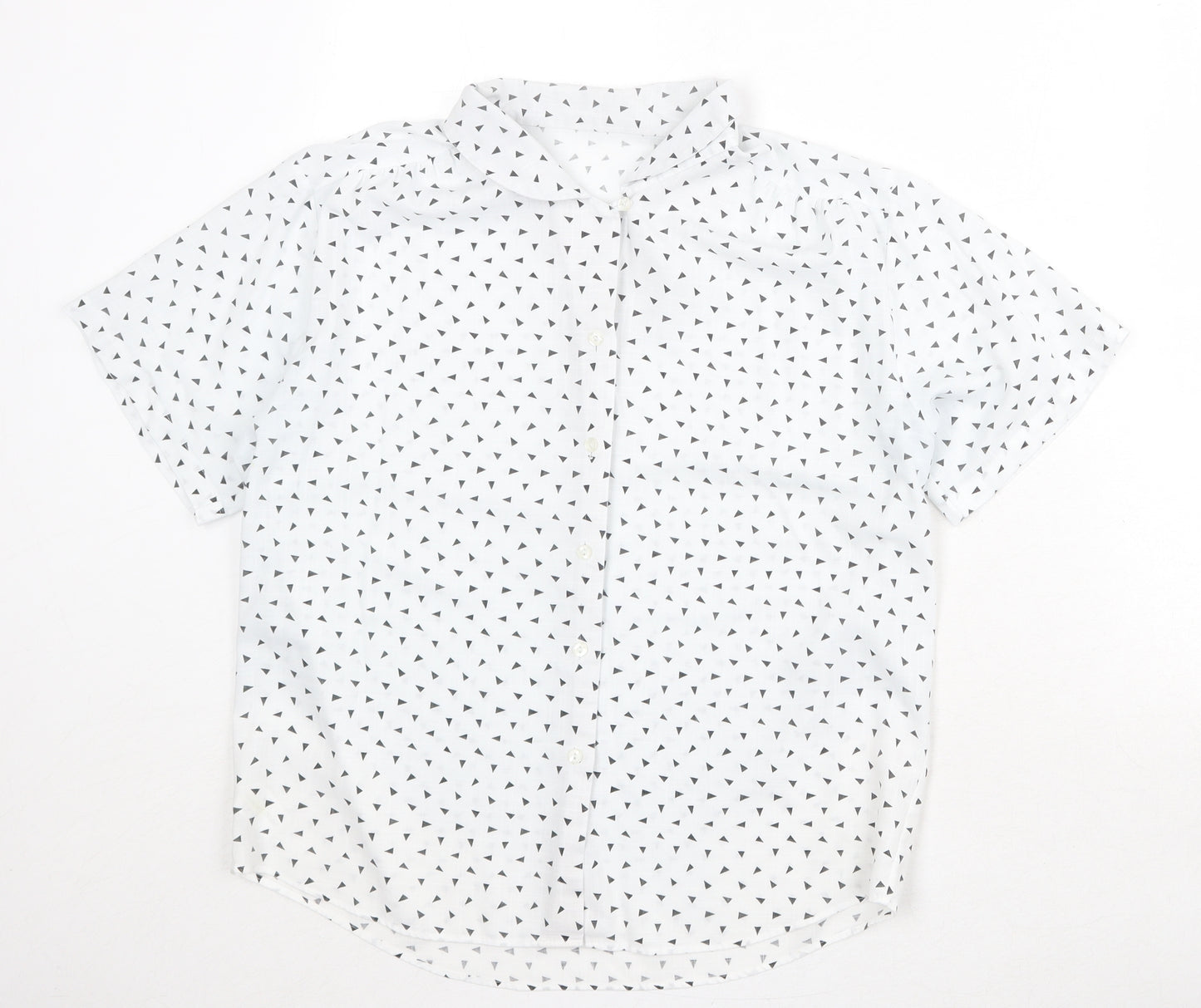 St Michael Womens White Geometric Polyester Basic Button-Up Size 14 Collared