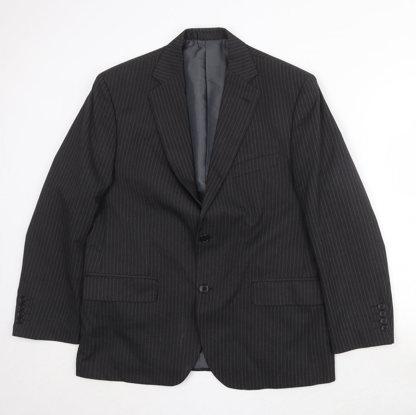 Marks and Spencer Mens Black Striped Polyester Jacket Suit Jacket Size 42 Regular