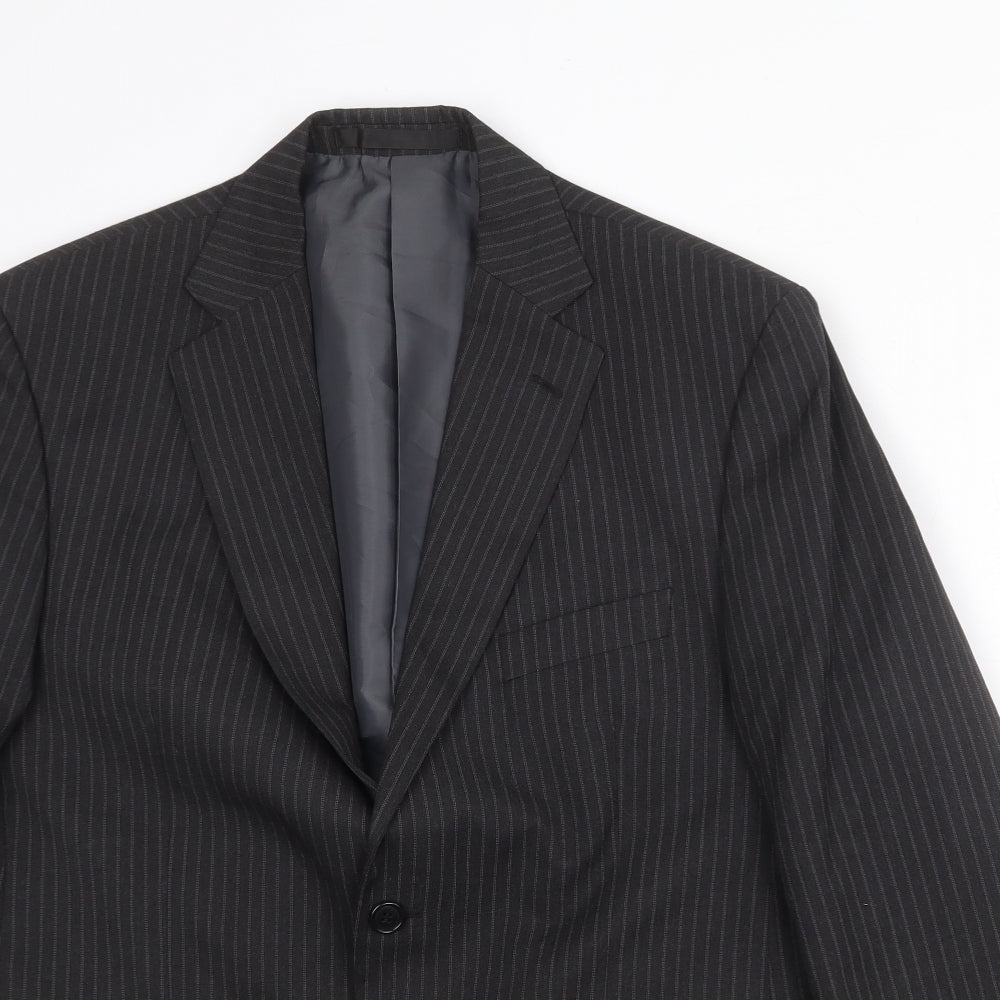 Marks and Spencer Mens Black Striped Polyester Jacket Suit Jacket Size 42 Regular