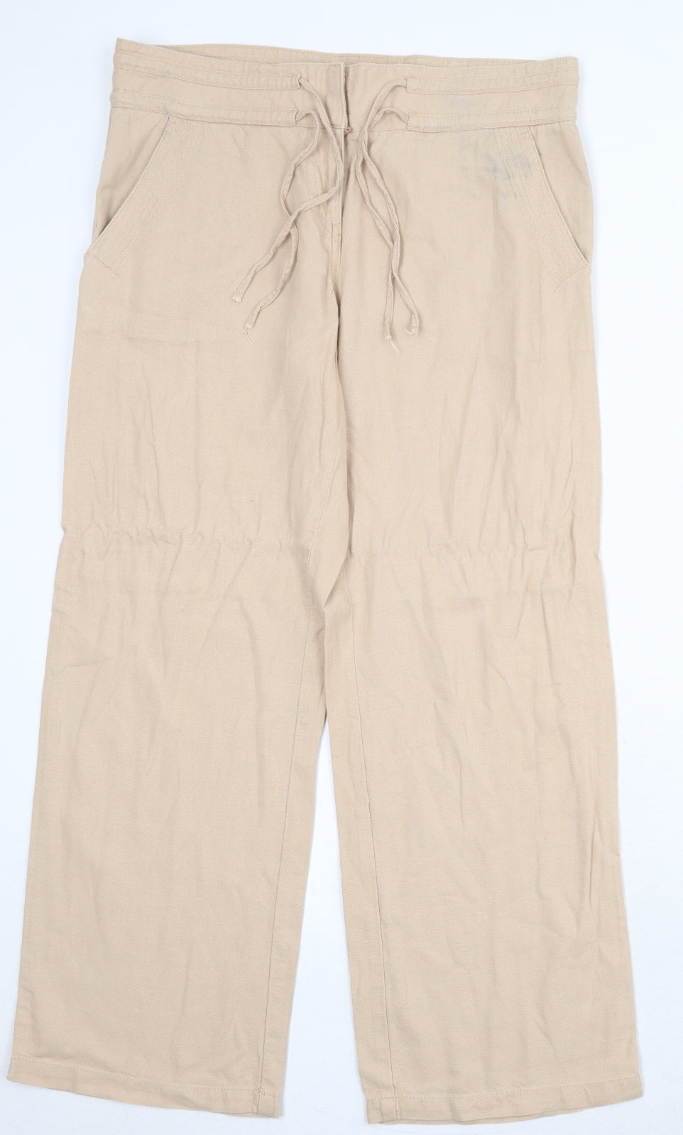 NEXT Womens Beige Linen Trousers Size 12 Regular Zip
