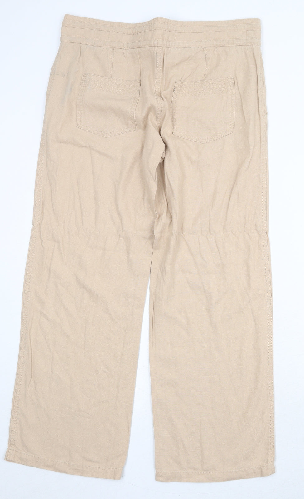 NEXT Womens Beige Linen Trousers Size 12 Regular Zip