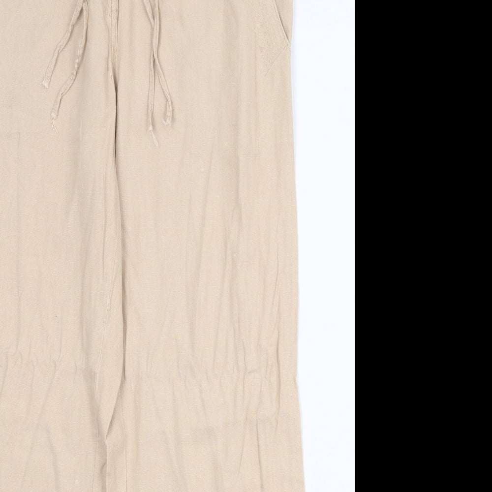NEXT Womens Beige Linen Trousers Size 12 Regular Zip