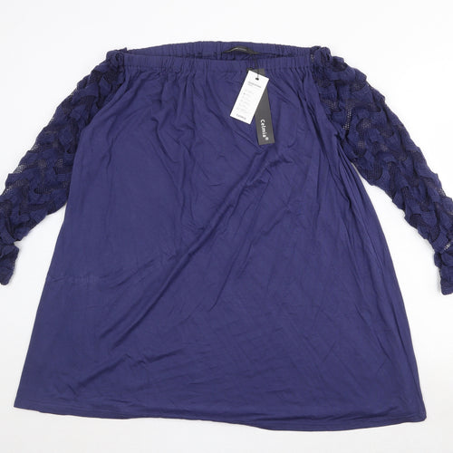 Celmia Womens Blue Polyester Basic Blouse Size M Off the Shoulder