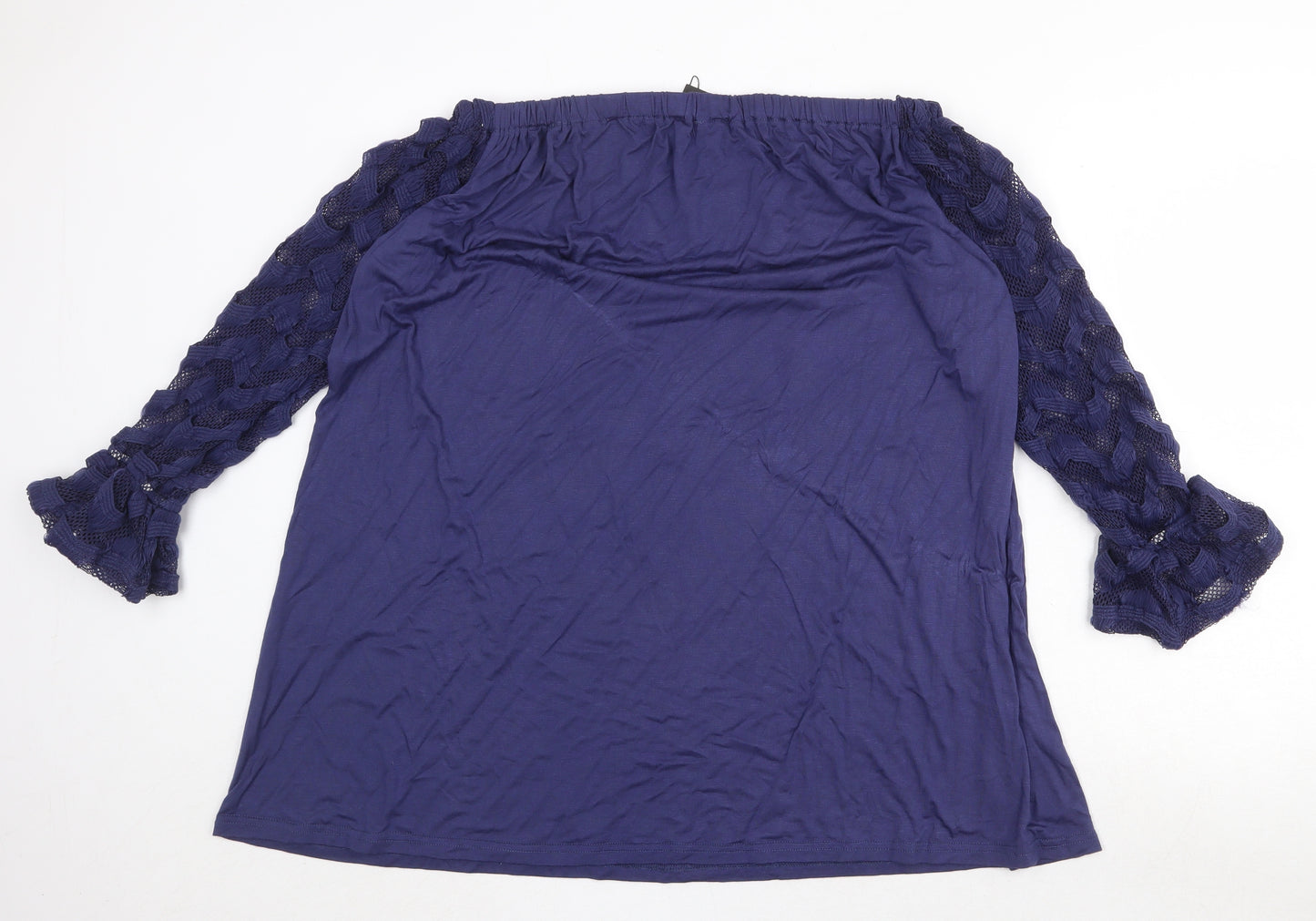 Celmia Womens Blue Polyester Basic Blouse Size M Off the Shoulder