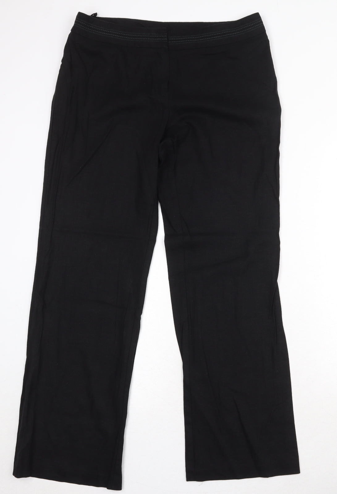 Marks and Spencer Womens Black Linen Trousers Size 14 Regular Zip