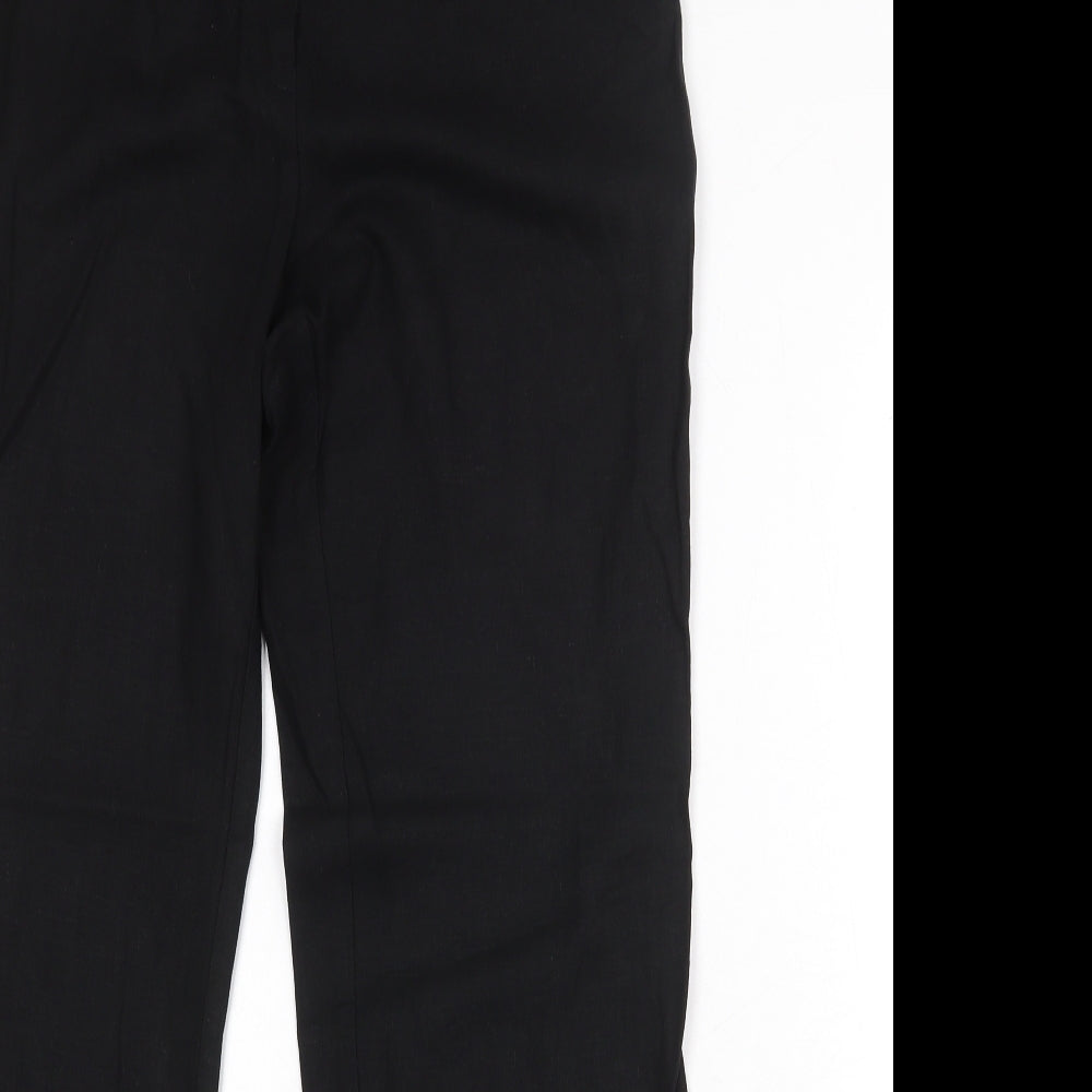 Marks and Spencer Womens Black Linen Trousers Size 14 Regular Zip