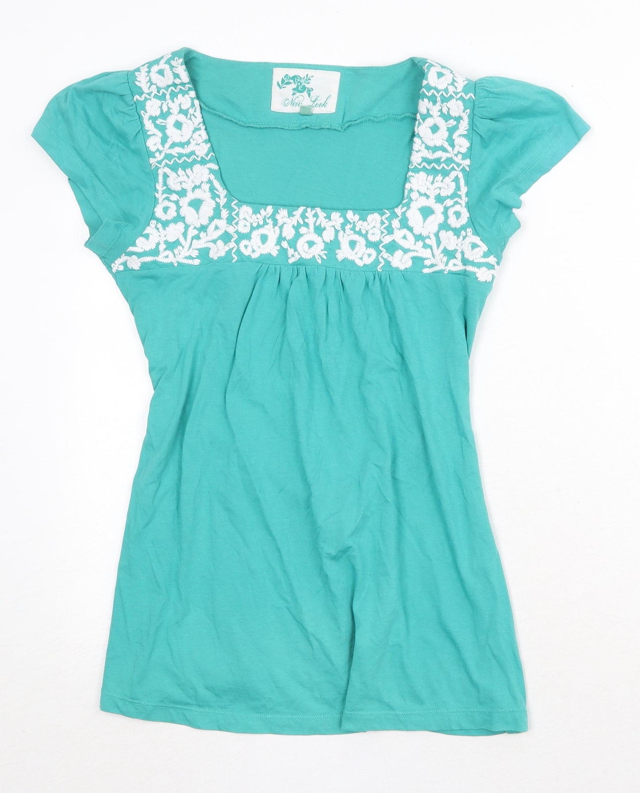 H&M Womens Green 100% Cotton Basic T-Shirt Size 10 Square Neck