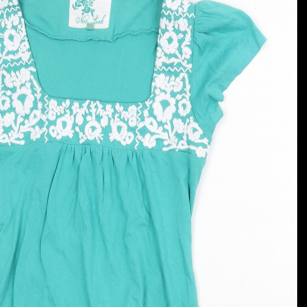 H&M Womens Green 100% Cotton Basic T-Shirt Size 10 Square Neck