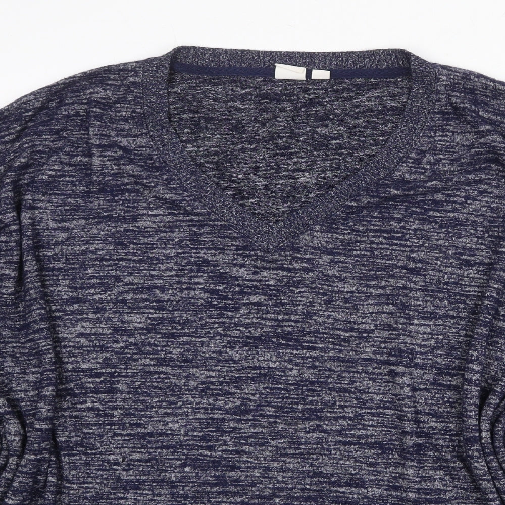 Gap Womens Blue V-Neck Polyester Pullover Jumper Size L