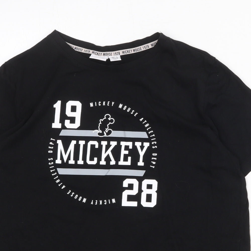 Disney Womens Black 100% Cotton Basic T-Shirt Size 12 Round Neck - Mickey Mouse