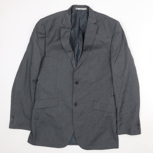 Burton Mens Grey Striped Polyester Jacket Suit Jacket Size 38 Regular