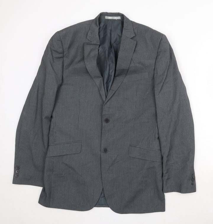 Burton Mens Grey Striped Polyester Jacket Suit Jacket Size 38 Regular