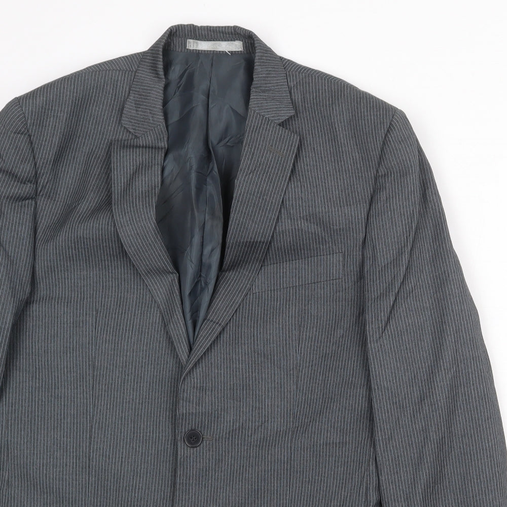 Burton Mens Grey Striped Polyester Jacket Suit Jacket Size 38 Regular