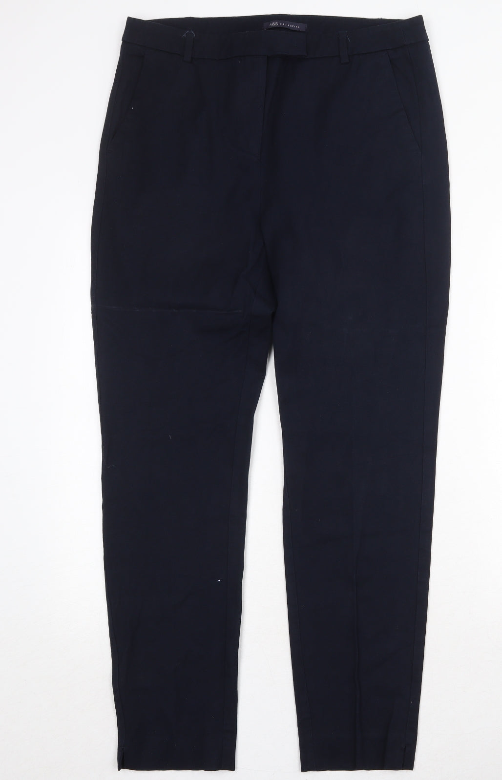 Marks and Spencer Womens Blue Viscose Trousers Size 14 Regular Zip