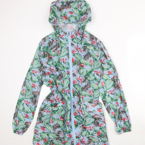 Harvey & Jones Womens Blue Geometric Rain Coat Coat Size 12 Zip