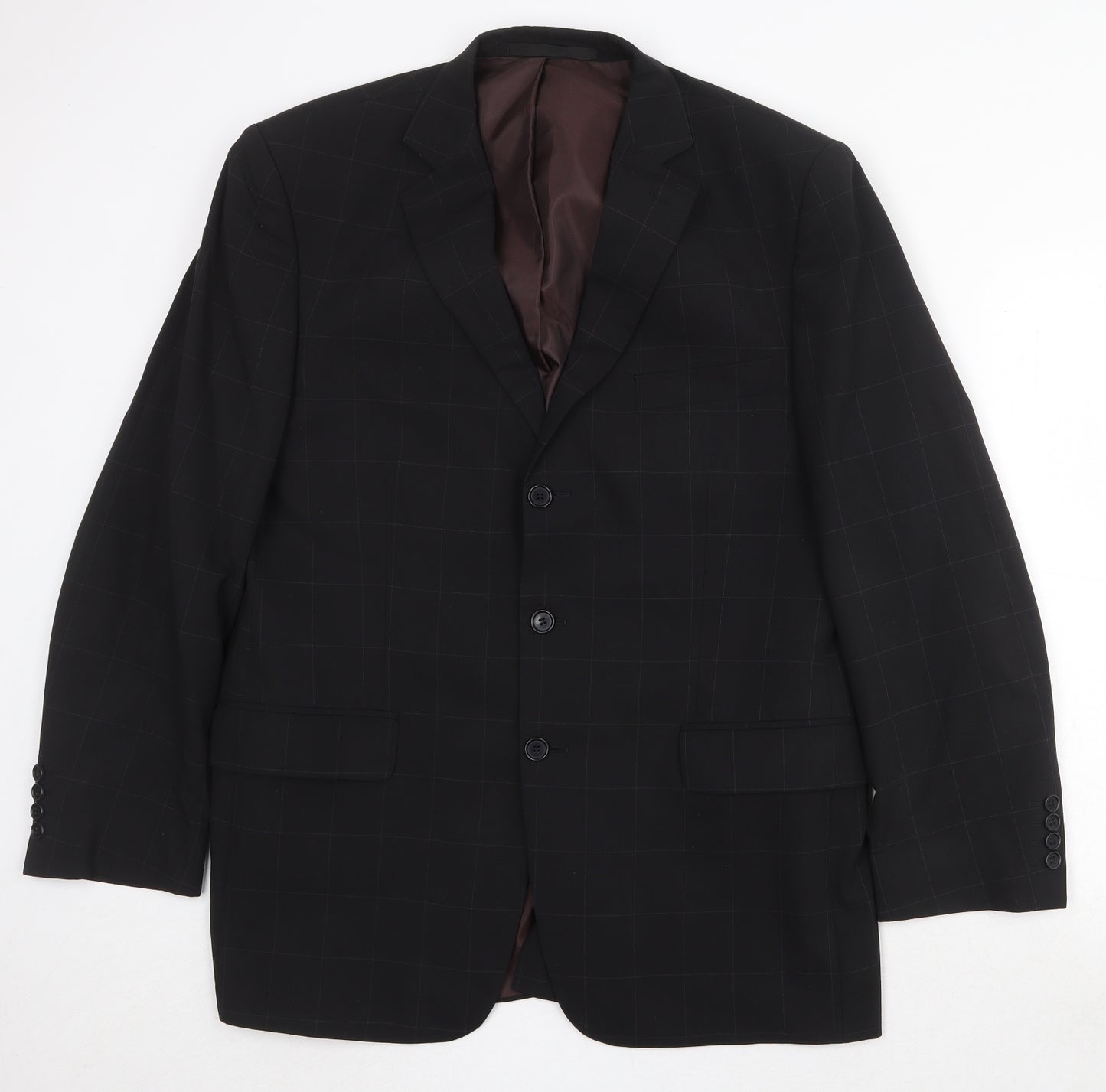 Marks and Spencer Mens Black Check Polyester Jacket Suit Jacket Size 42 Regular