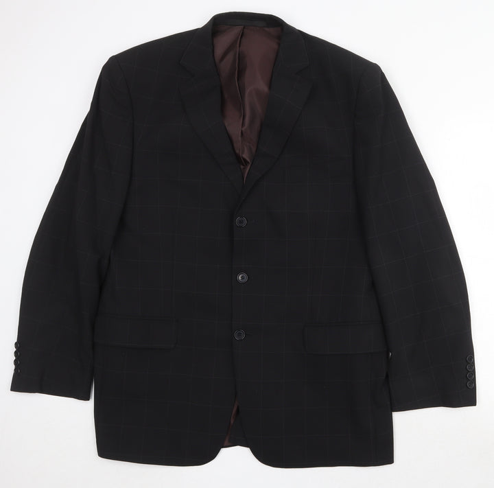 Marks and Spencer Mens Black Check Polyester Jacket Suit Jacket Size 42 Regular