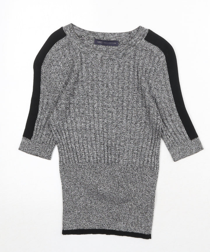 Marks and Spencer Womens Grey Round Neck Viscose Pullover Jumper Size 8