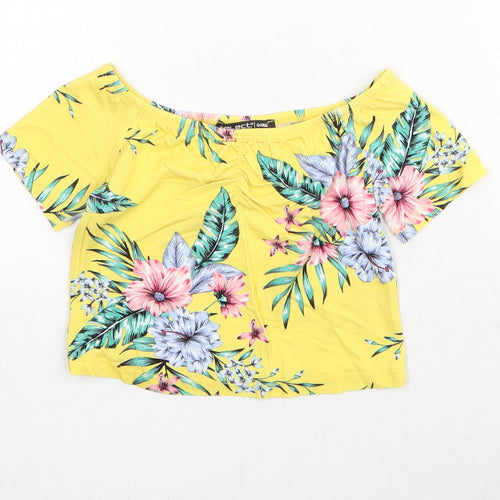 Select Girls Yellow Floral Viscose Basic T-Shirt Size 10-11 Years Off the Shoulder Pullover