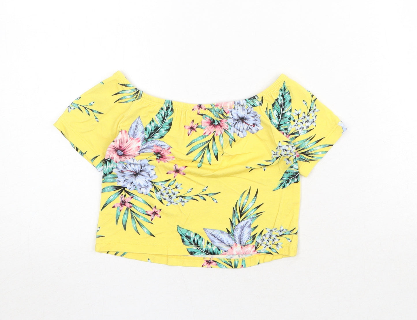 Select Girls Yellow Floral Viscose Basic T-Shirt Size 10-11 Years Off the Shoulder Pullover