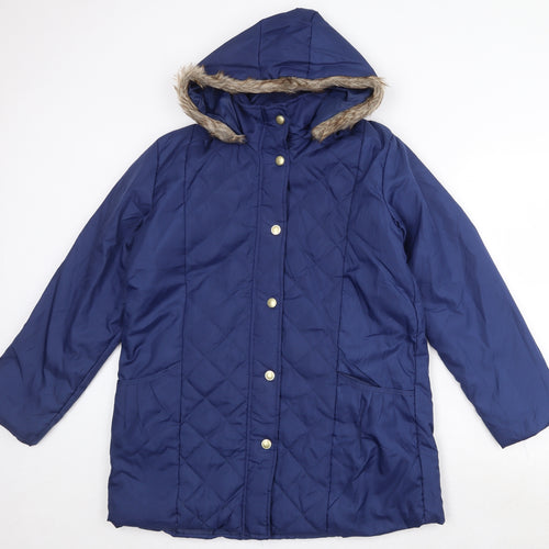 Anne de Lancay Womens Blue Quilted Jacket Size S Snap