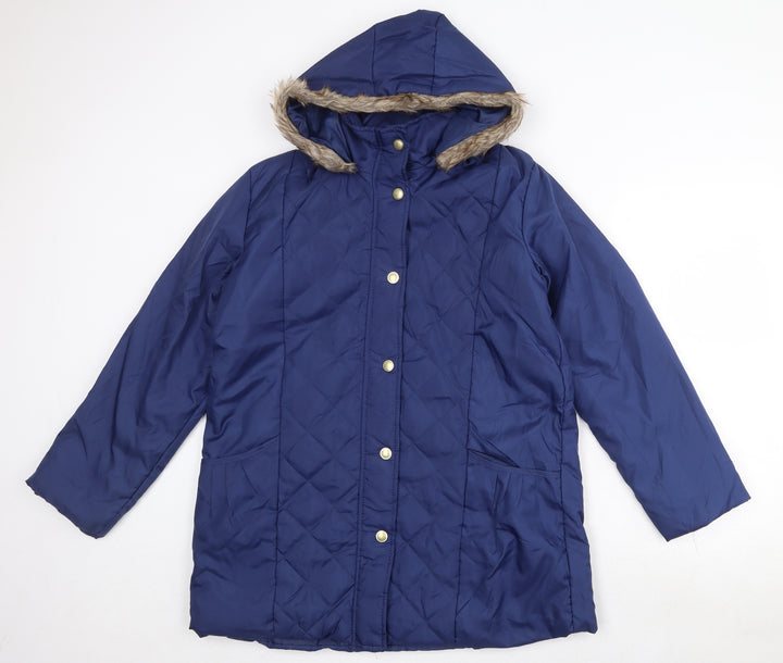 Anne de Lancay Womens Blue Quilted Jacket Size S Snap