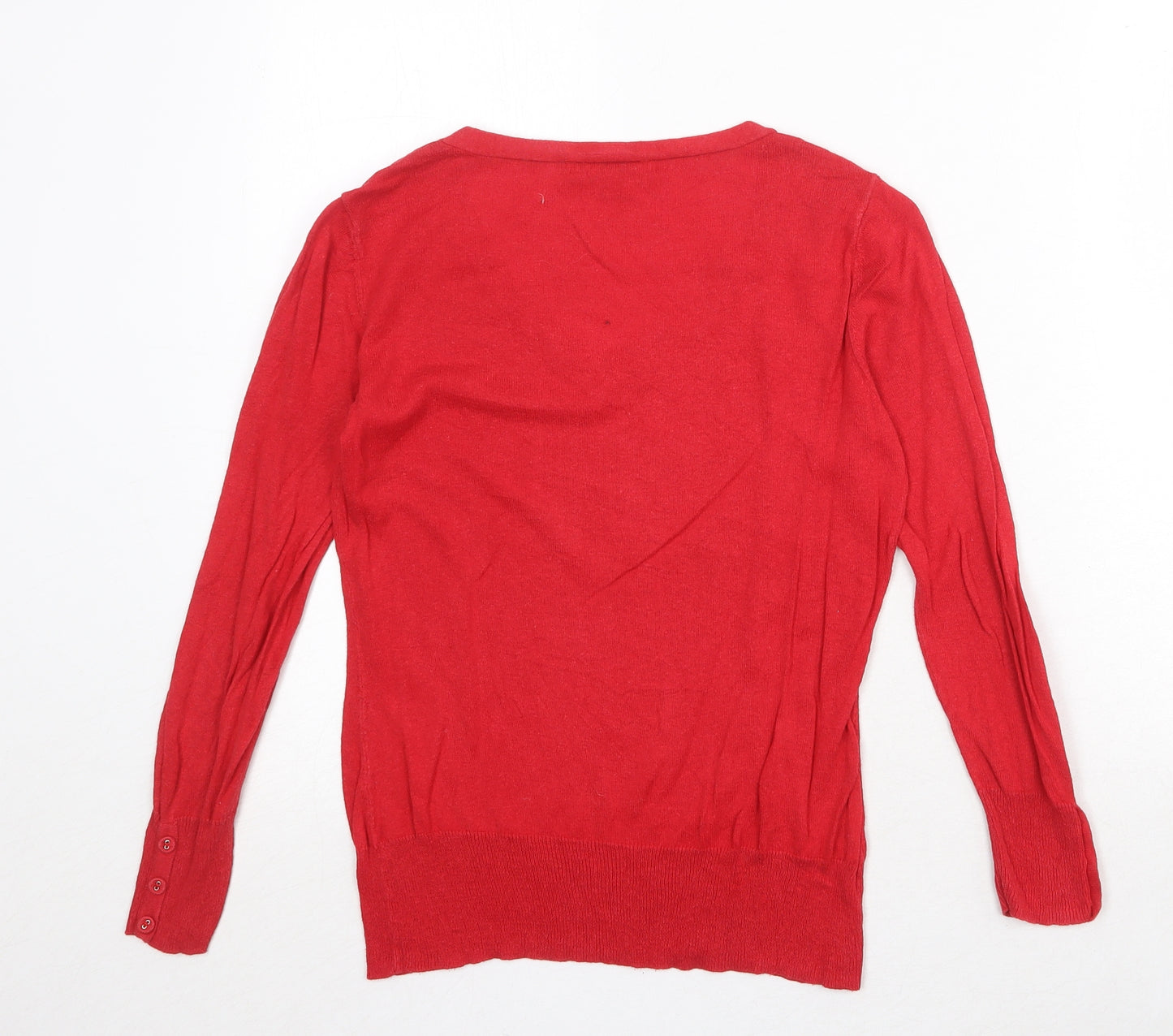 Laura Ashley Womens Red V-Neck Linen Pullover Jumper Size 12