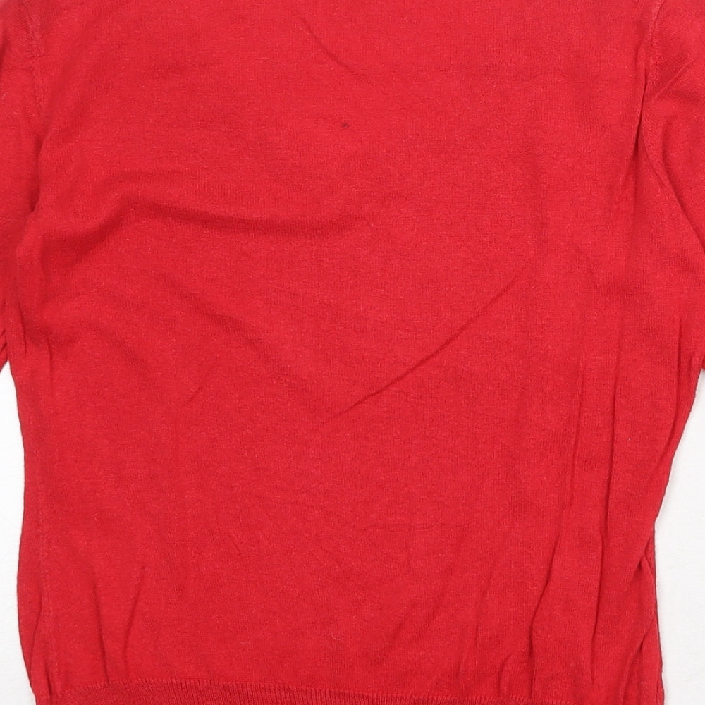 Laura Ashley Womens Red V-Neck Linen Pullover Jumper Size 12