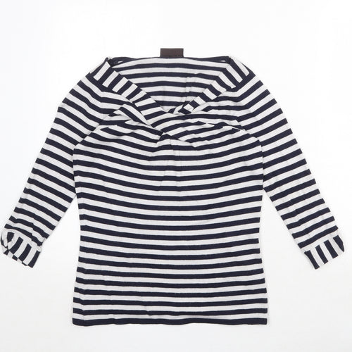 Principles Womens Blue V-Neck Striped Viscose Pullover Jumper Size 10
