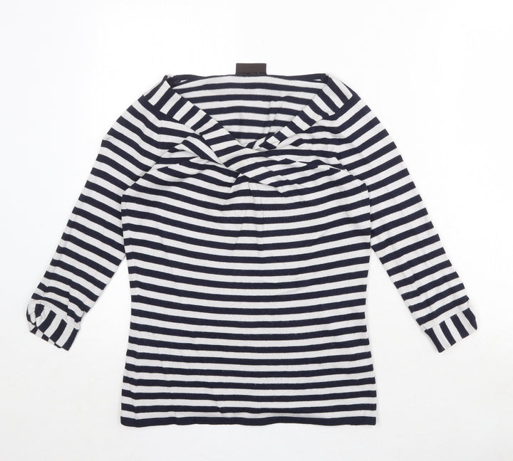 Principles Womens Blue V-Neck Striped Viscose Pullover Jumper Size 10