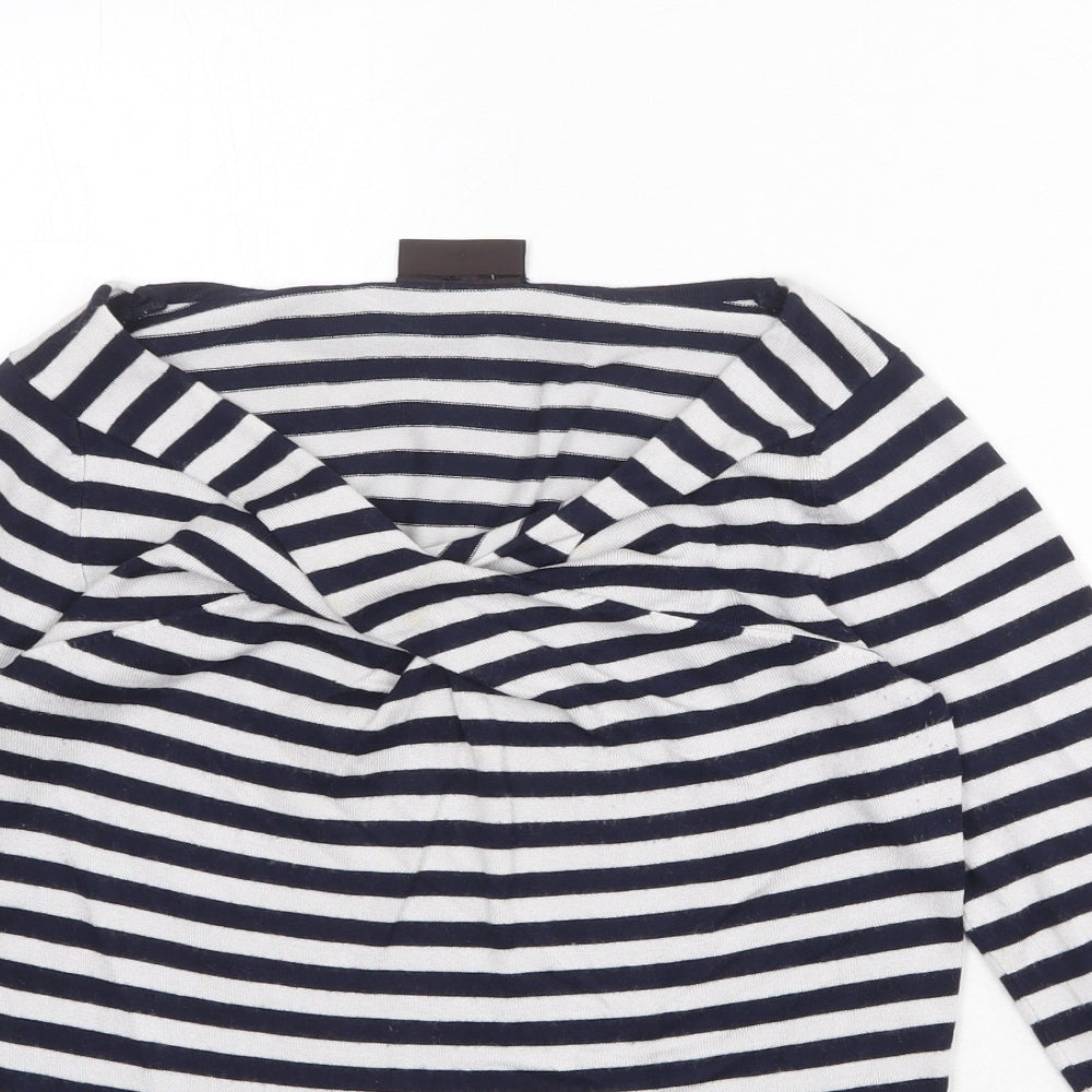 Principles Womens Blue V-Neck Striped Viscose Pullover Jumper Size 10