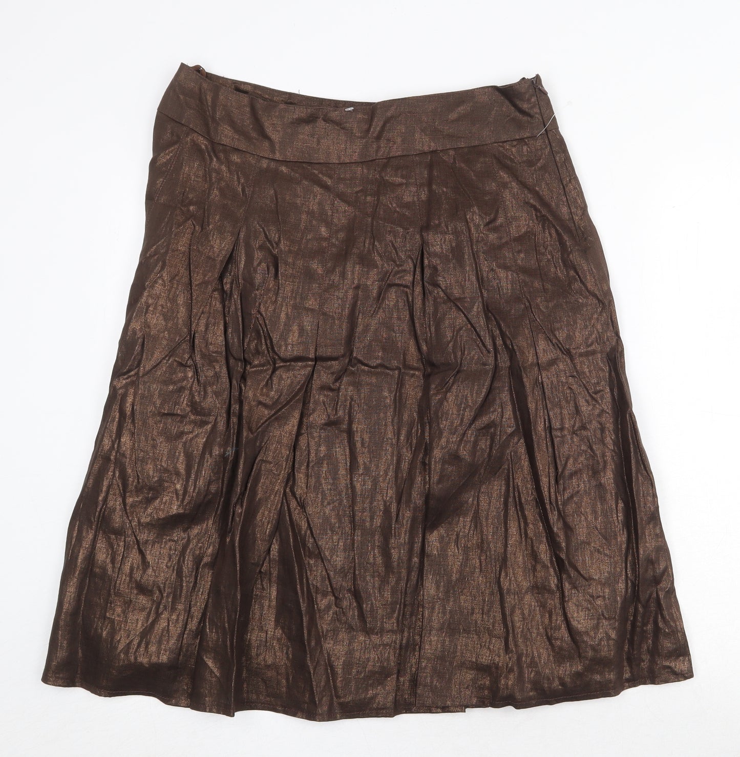 NEXT Womens Brown Linen Swing Skirt Size 12 Zip