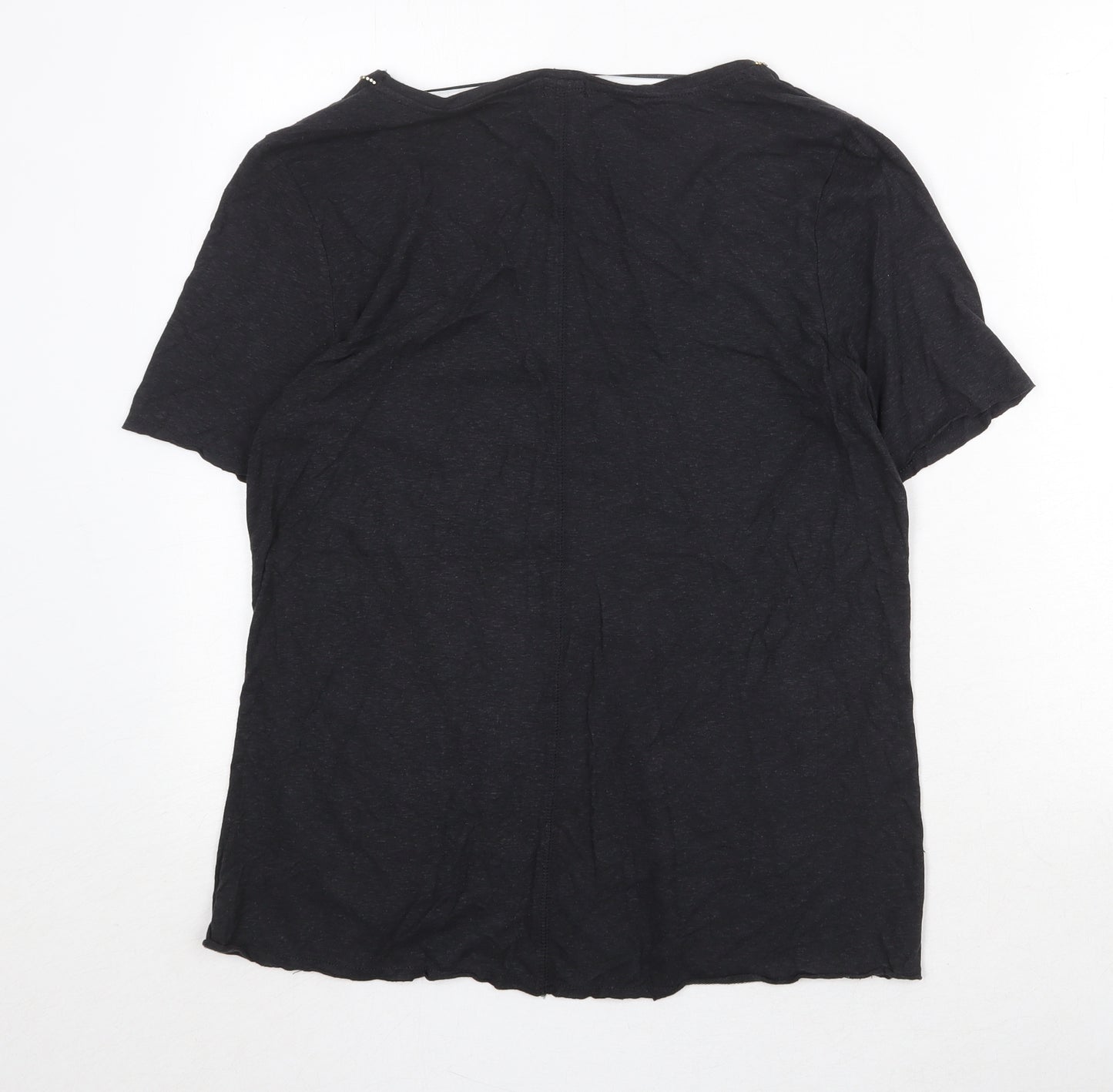 River Island Womens Grey Cotton Basic T-Shirt Size 10 Scoop Neck - Embellished Neckline
