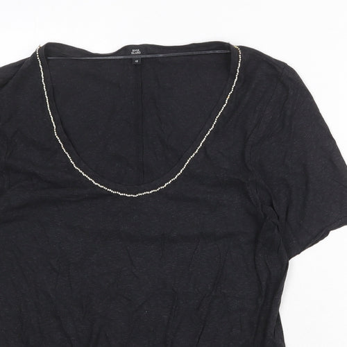 River Island Womens Grey Cotton Basic T-Shirt Size 10 Scoop Neck - Embellished Neckline