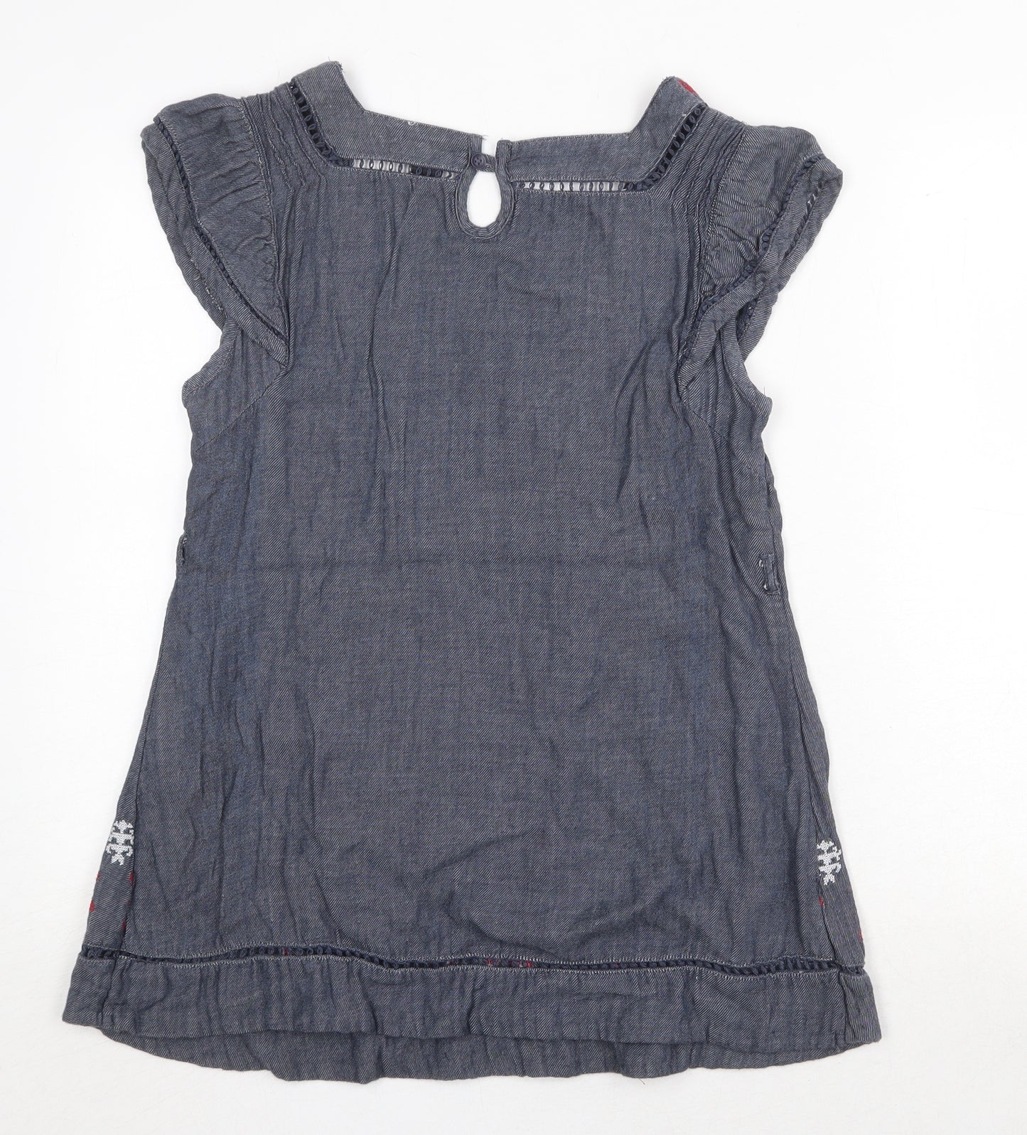 H&M Womens Blue Geometric 100% Cotton Basic Blouse Size S Square Neck