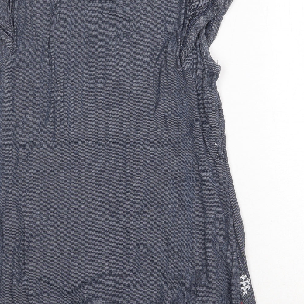 H&M Womens Blue Geometric 100% Cotton Basic Blouse Size S Square Neck