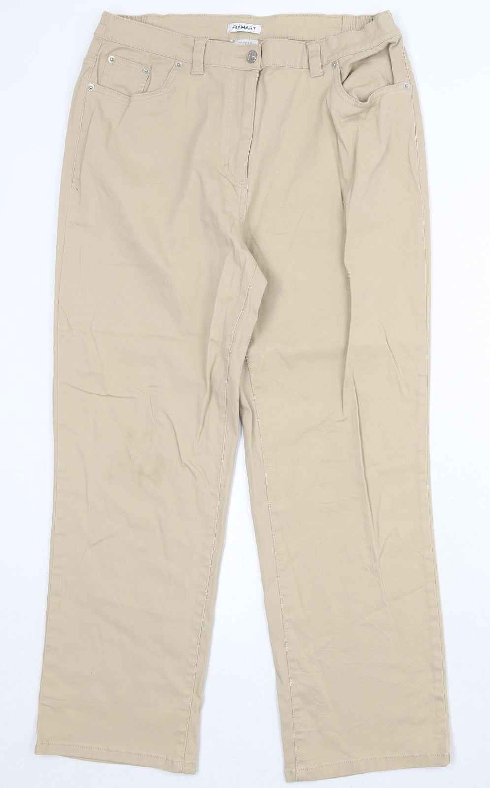 Damart Womens Beige Cotton Trousers Size 16 Regular Zip