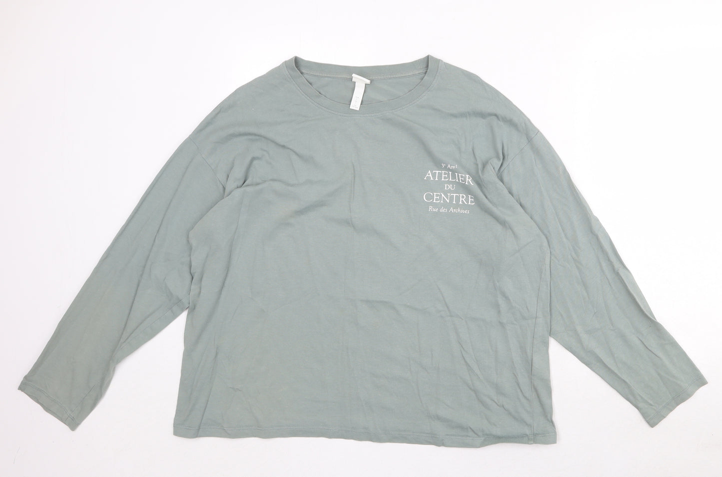 H&M Womens Green 100% Cotton Basic T-Shirt Size L Boat Neck